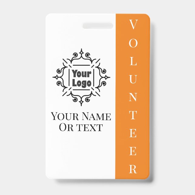 Volunteer Worker Orange Employee ID with Logo Badge (Front)