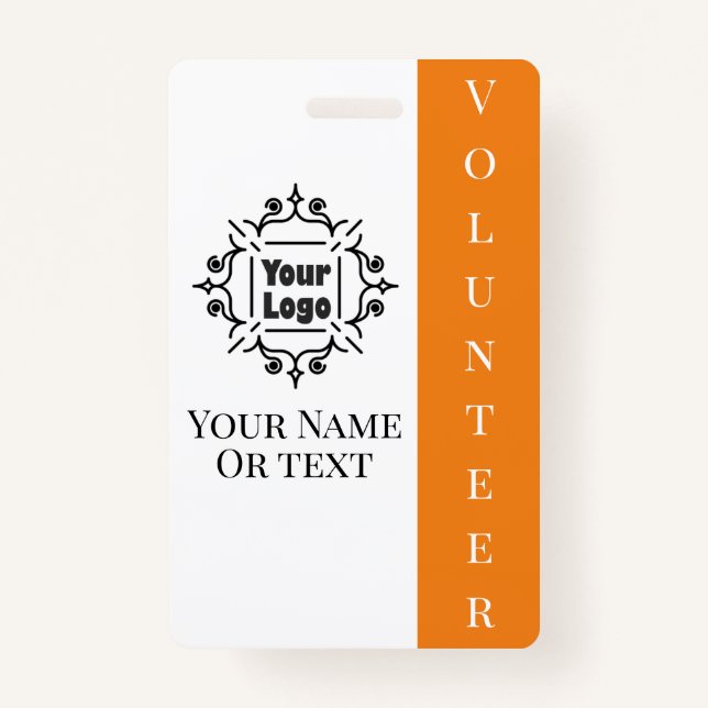 Volunteer Worker Orange Employee ID with Logo ID Badge (Front)