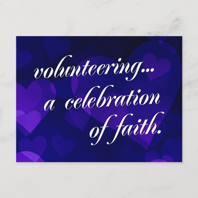 Volunteering is a celebration of spiritual faith invitation postcard (Front)