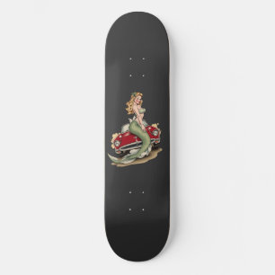 Voluptuous Blonde Mermaid on Red Vintage Car – Fan Skateboard
