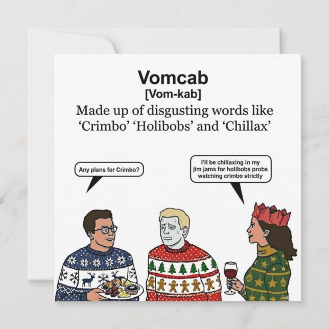 Vomcab Definition Card: Christmas Cringe Slang Holiday Card (Front)
