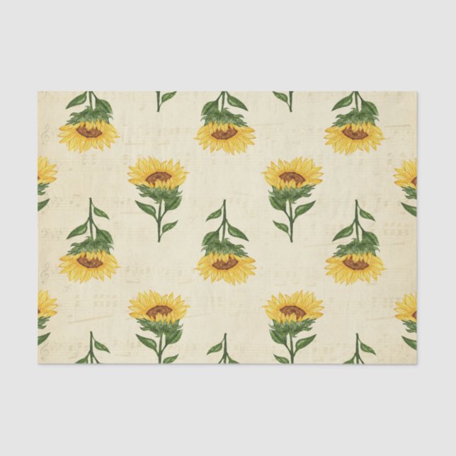 Vontage Sunflowers Floral Decoupage Tissue Paper (Front)