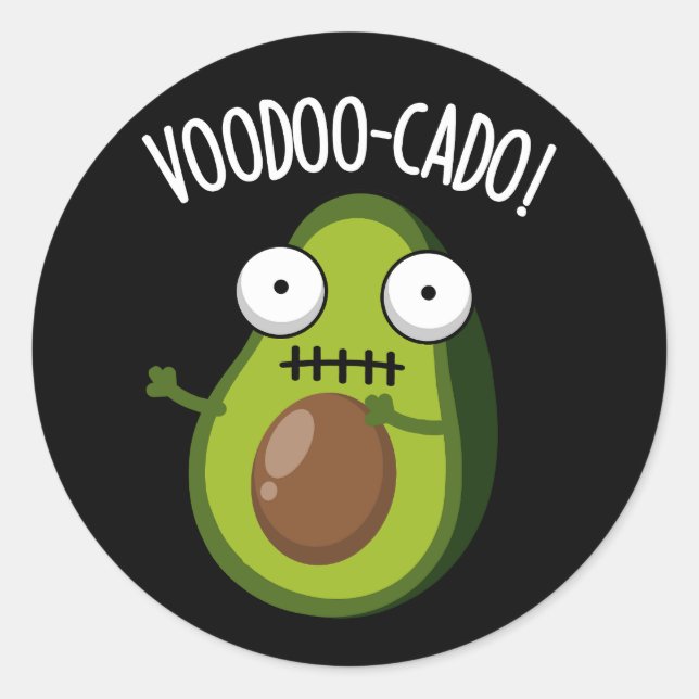 Voodoo-cado Funny Avocado Pun Dark BG Classic Round Sticker (Front)