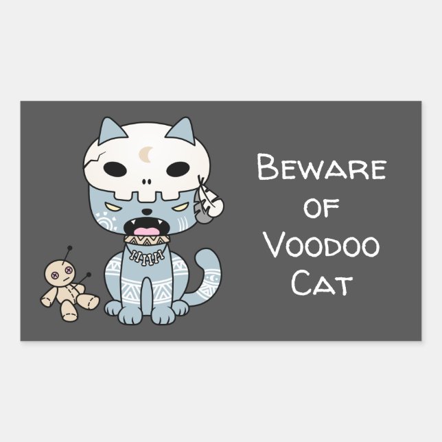 Voodoo Cat Custom Text Dark Grey Rectangular Sticker (Front)
