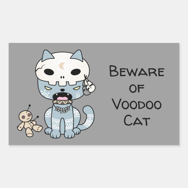 Voodoo Cat Custom Text Grey Rectangular Sticker (Front)