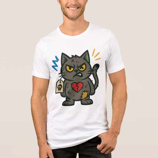 Voodoo Cat – Grumpy Charm Cartoon Design Tri-Blend Shirt (Front)