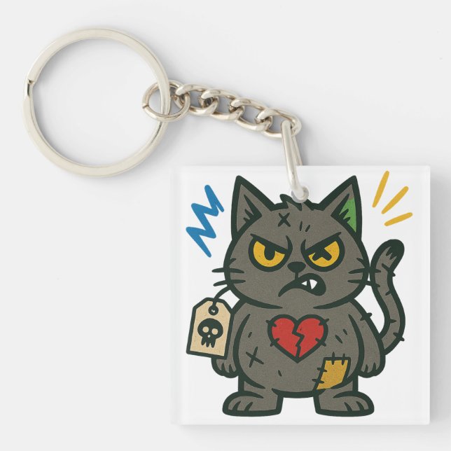 Voodoo Cat – Grumpy Charm Key Ring (Front)