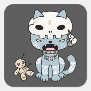 Voodoo Cat on Dark Grey Square Sticker
