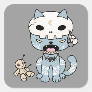 Voodoo Cat on Grey Square Sticker