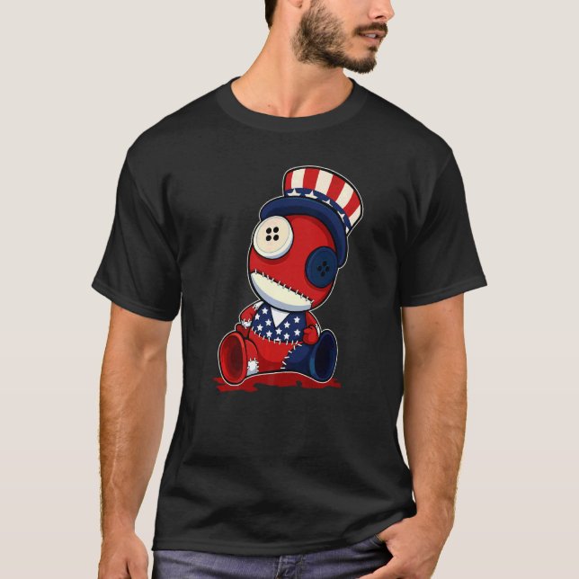 Voodoo Doll 4th Of July American Flag Hat T-Shirt (Front)