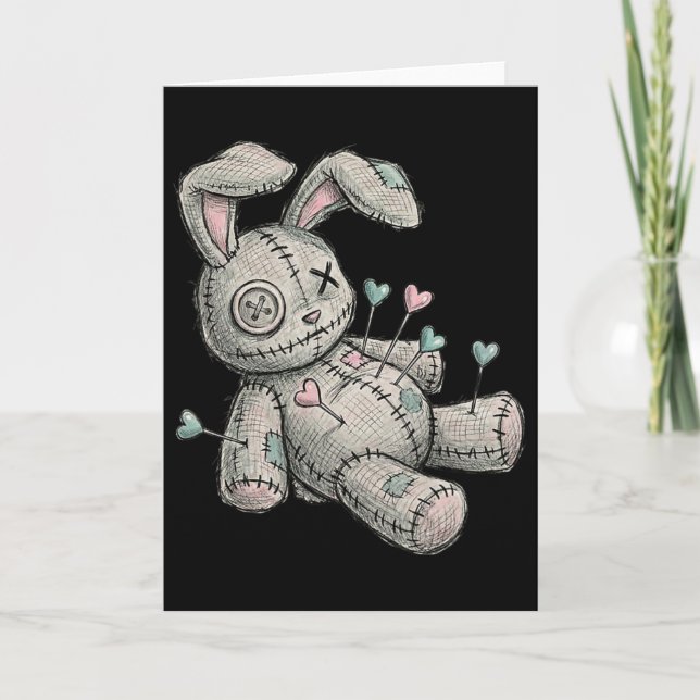 Voodoo Doll Bunny Needles Heart Heartbreak Easter  Card (Front)