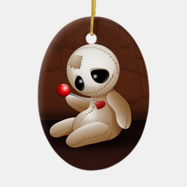 Voodoo Doll Cartoon in Love Ceramic Tree Decoration (Front)