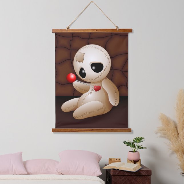 Voodoo Doll Cartoon in Love Hanging Tapestry (Bedroom)