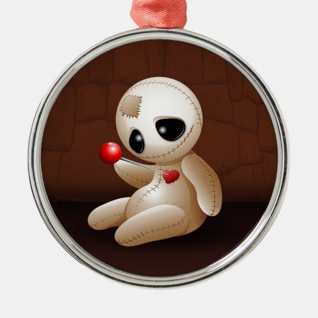Voodoo Doll Cartoon in Love Metal Tree Decoration (Front)