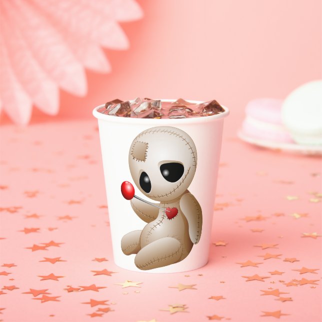 Voodoo Doll Cartoon in Love Paper Cups (Insitu)