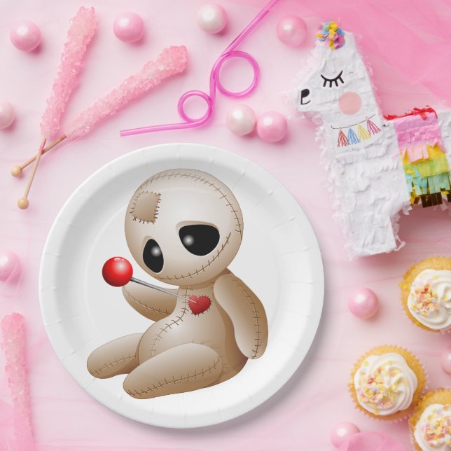 Voodoo Doll Cartoon in Love Paper Plate (Party)