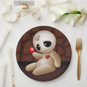 Voodoo Doll Cartoon in Love Paper Plate