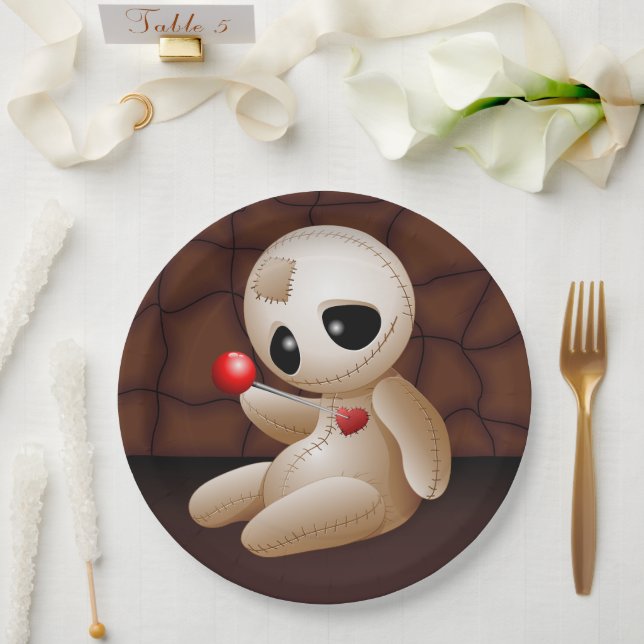 Voodoo Doll Cartoon in Love Paper Plate (Wedding)
