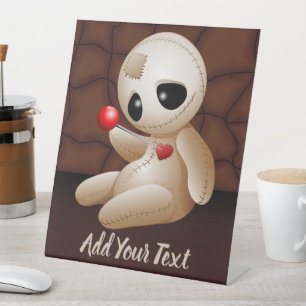 Voodoo Doll Cartoon in Love Pedestal Sign