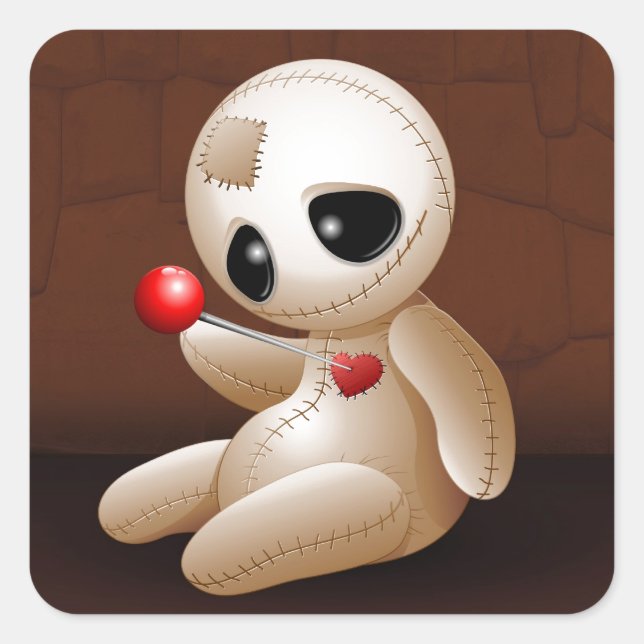 Voodoo Doll Cartoon in Love Square Sticker (Front)
