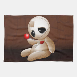 Voodoo Doll Cartoon in Love Tea Towel