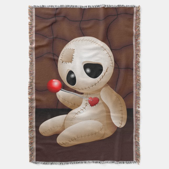 Voodoo Doll Cartoon in Love Throw Blanket (Front Vertical)