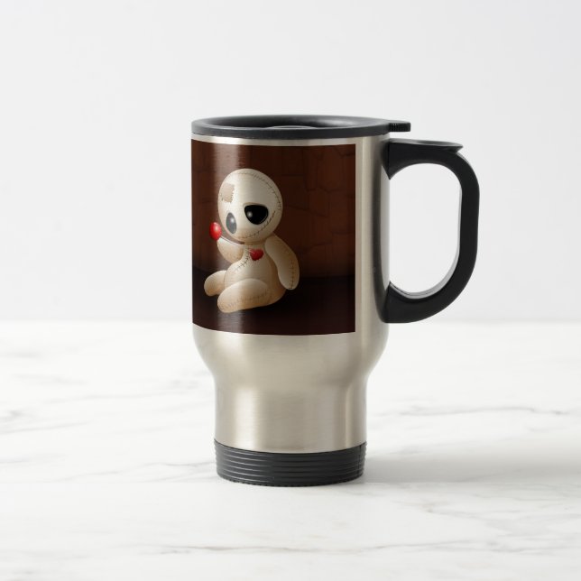 Voodoo Doll Cartoon in Love Travel Mug (Right)