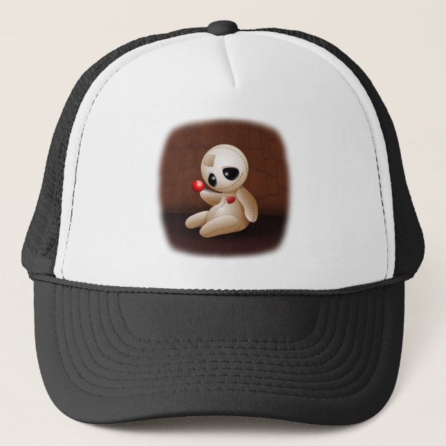 Voodoo Doll Cartoon in Love Trucker Hat (Front)