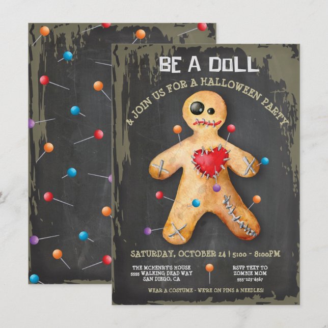 Voodoo Doll Halloween Party Invitation (Front/Back)