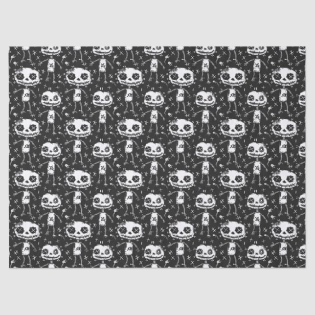 Voodoo Doll Pattern Black & White Decoupage Tissue Paper (Front)