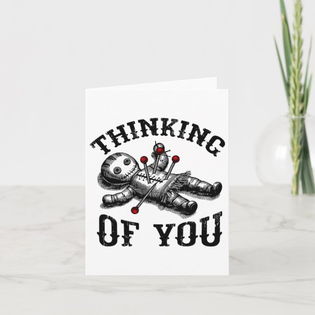 Voodoo Doll Thinking Of You Funny Goth Halloween C Card (Front)