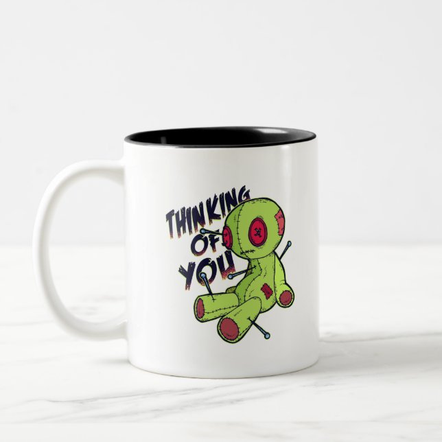 Voodoo Doll Thinking of You Two-Tone Coffee Mug (Left)