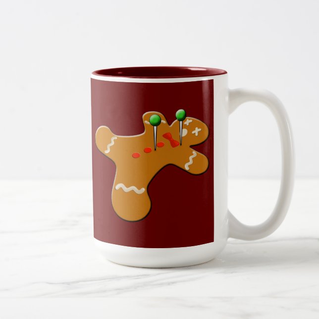 Voodoo Gingerbread Man Christmas Humour Two-Tone Coffee Mug (Right)