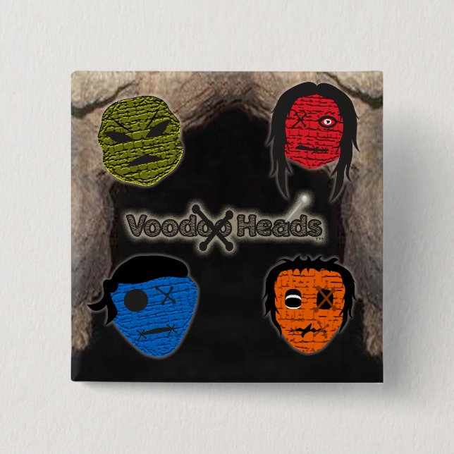 Voodoo Heads ~ Cave 15 Cm Square Badge (Front)