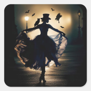Voodoo Queen Halloween Gothic Victorian Raven Owl Square Sticker
