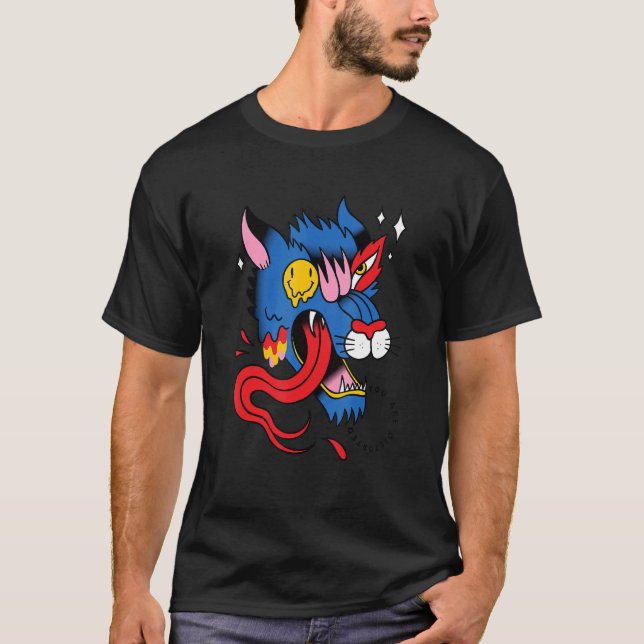 Voodoo Religion Magical Sorcery Distorted Wolf T-Shirt (Front)