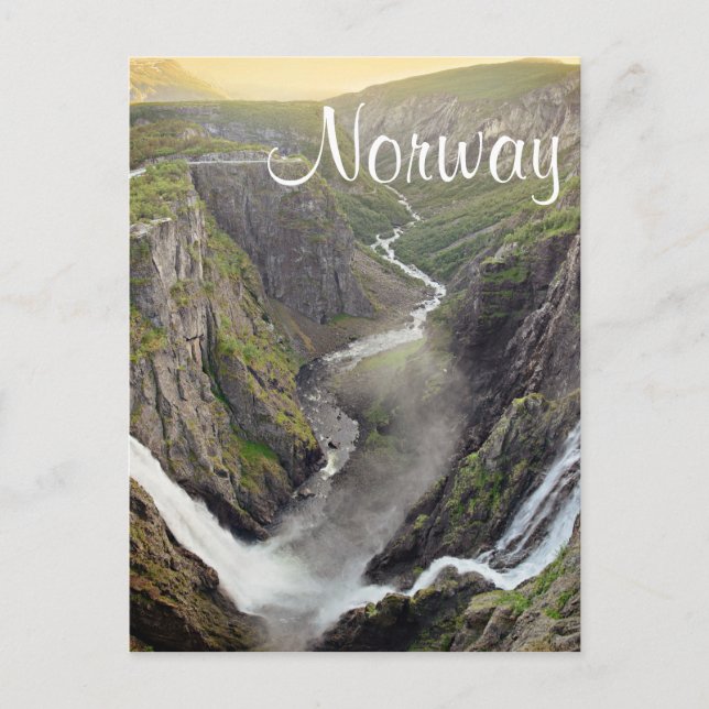 Voringsfossen waterfall in Norway text postcard (Front)