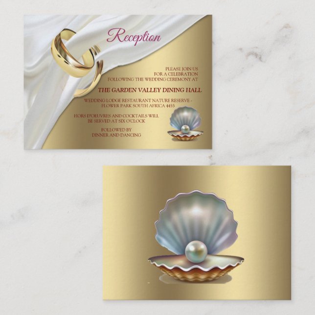 vory Silk, Gold Lace & Pearls and Marble Enclosure Card (Front/Back)