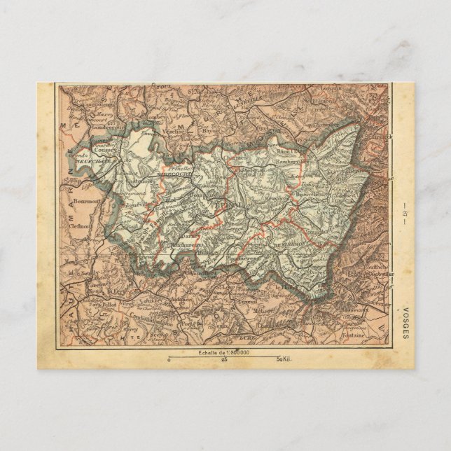 Vosges, 1890 French Provincial map Postcard (Front)
