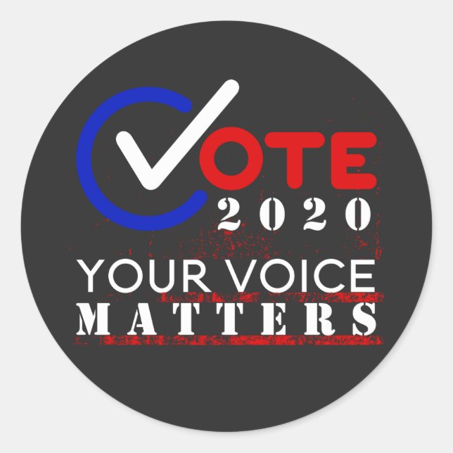Vote 2020 Your Voice Matters round checkbox Classic Round Sticker (Front)