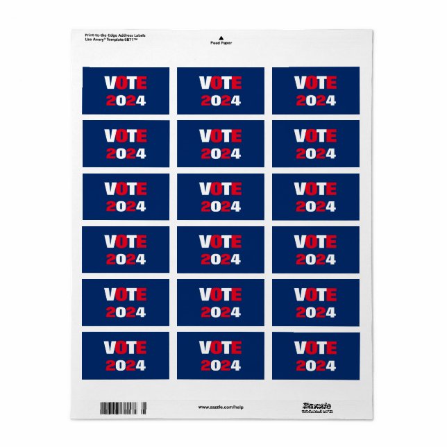 Vote 2024 Red White and Blue Election Label (Full Sheet)