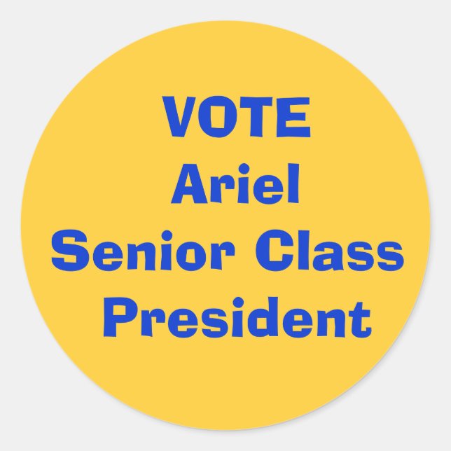 VOTE Ariel  Senior Class President Classic Round Sticker (Front)