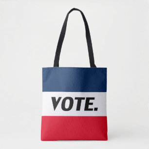 "Vote" Black letters, red blue white background Tote Bag