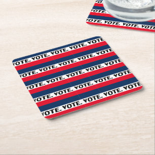 "Vote" black letters, red blue white Square Paper Coaster