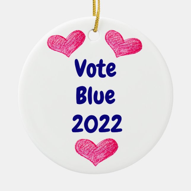 Vote Blue 2022 Nov Midterms Political Campaign Ceramic Tree Decoration (Front)