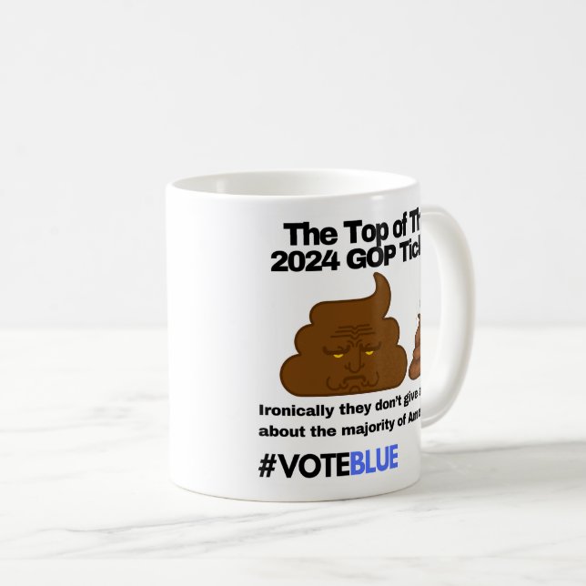 Vote Blue 2024: Anti-Trump Poop Emoji Design Coffee Mug (Front Right)