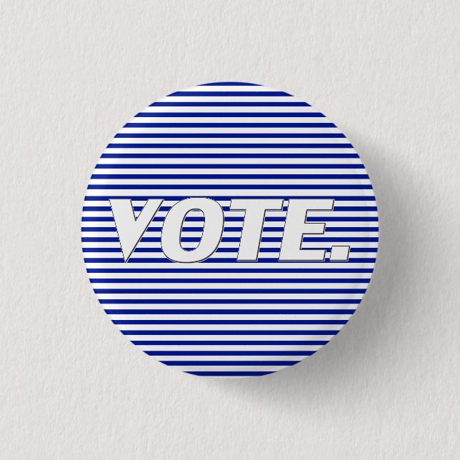 Vote blue and white typography striped modern 3 cm round badge (Front)