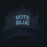 Vote Blue bold text political Embroidered Hat<br><div class="desc">Spread the message to vote for liberal democrats in political elections with a "VOTE BLUE" baseball hat featuring bold blue text on a navy blue background. You can choose other colours and styles of hats in the sidebar. To see the design Vote Blue on other items, click the "Rocklawn Arts"...</div>