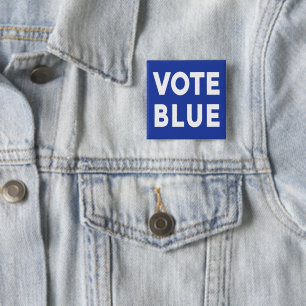 Vote Blue bold white text on blue political 15 Cm Square Badge