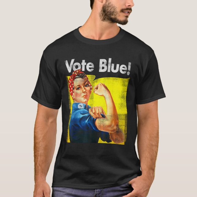 Vote Blue Democratic Rosie Riveter Blue Wave T Shi T-Shirt (Front)